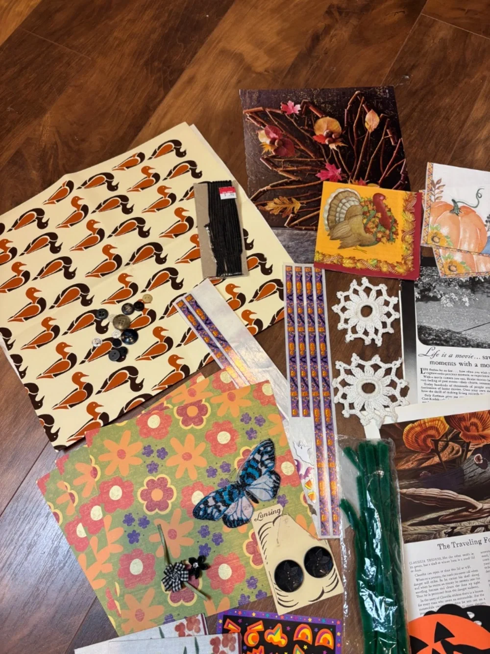 Lot of 50+ pieces Autumn Halloween-themed junk journal ephemera and craft items